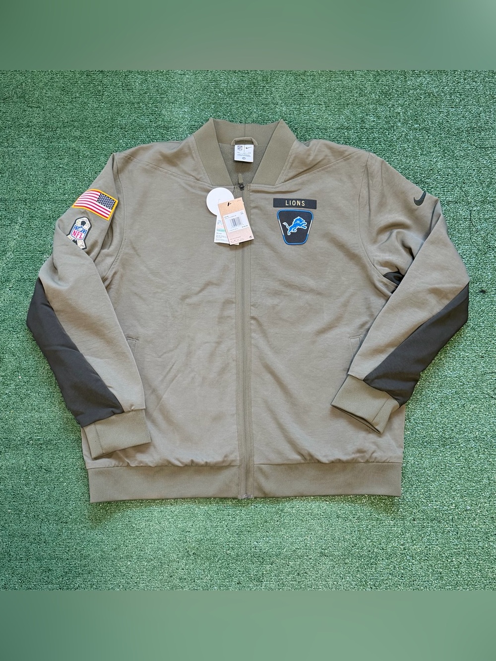 Detroit Lions Men 2XL Nike NFL Salute to Service Full Zip Bomber Jacket Olive
